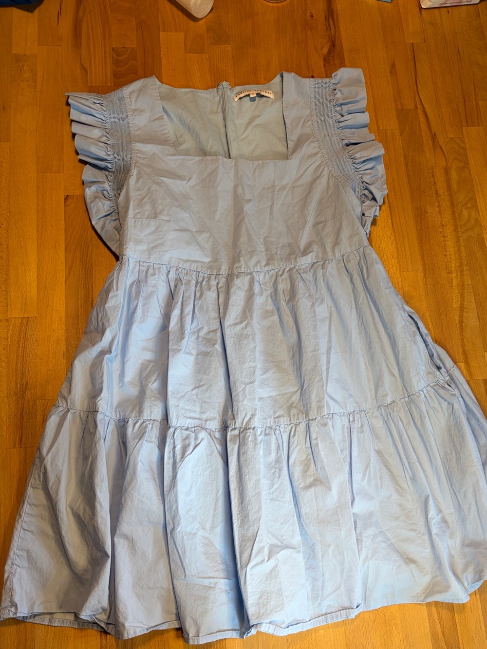 English Factory Light Blue Tiered Ruffle Sleeve Dress